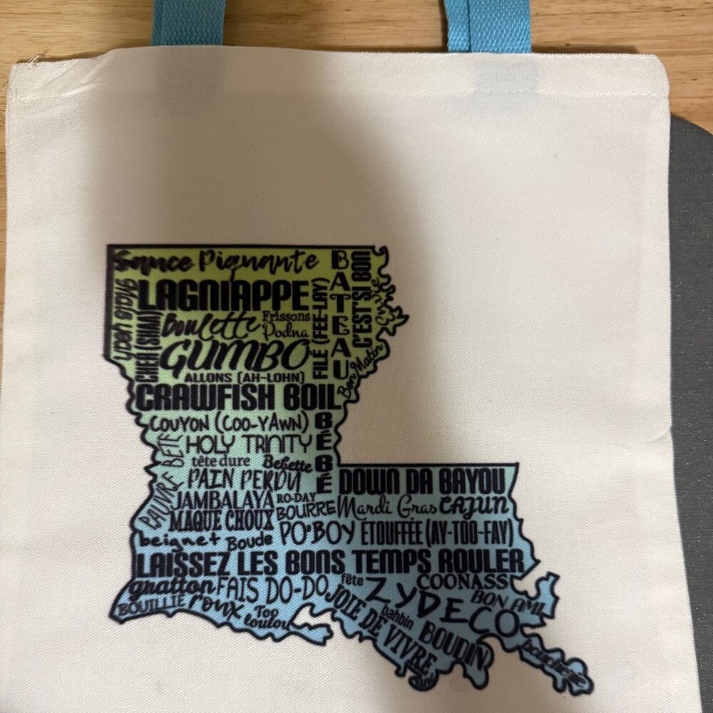 NEW - Cute Tote - Louisiana w/Green & Blue words